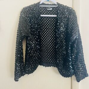 VTG Glitzy Glam 20s Flapper Style Sequin Black Cropped Net Blazer Xs